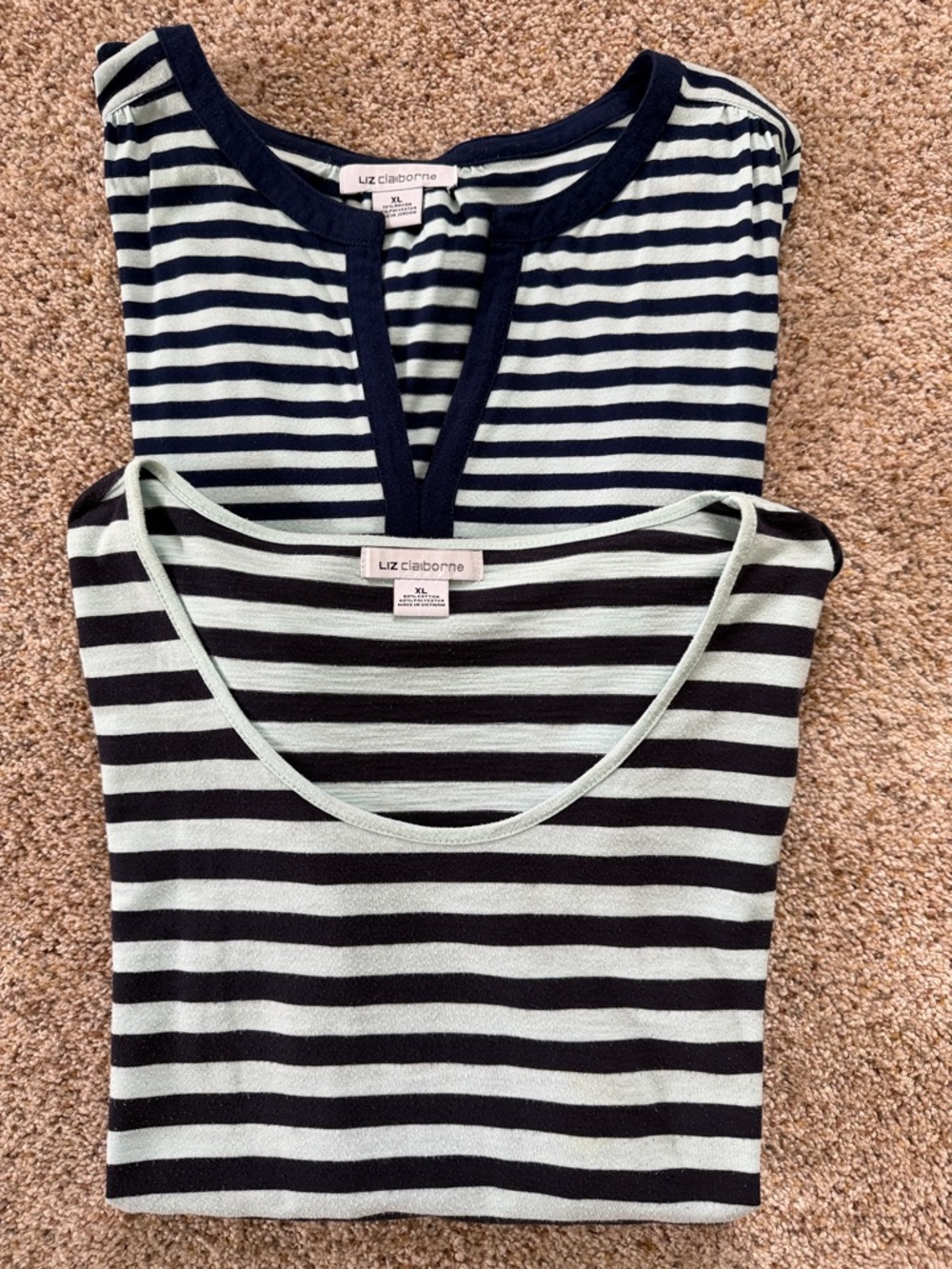 TWO Liz Claiborne short sleeve striped tops.  Size XL